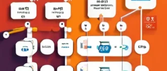 Иллюстрация архитектуры интеграций: API, вебхуки и единая платформа на фоне схем обмена данными и элементов безопасности.