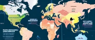 Инфографика: BRICS и карта мировой торговли с торговыми маршрутами, валютными символами и логистическими узлами